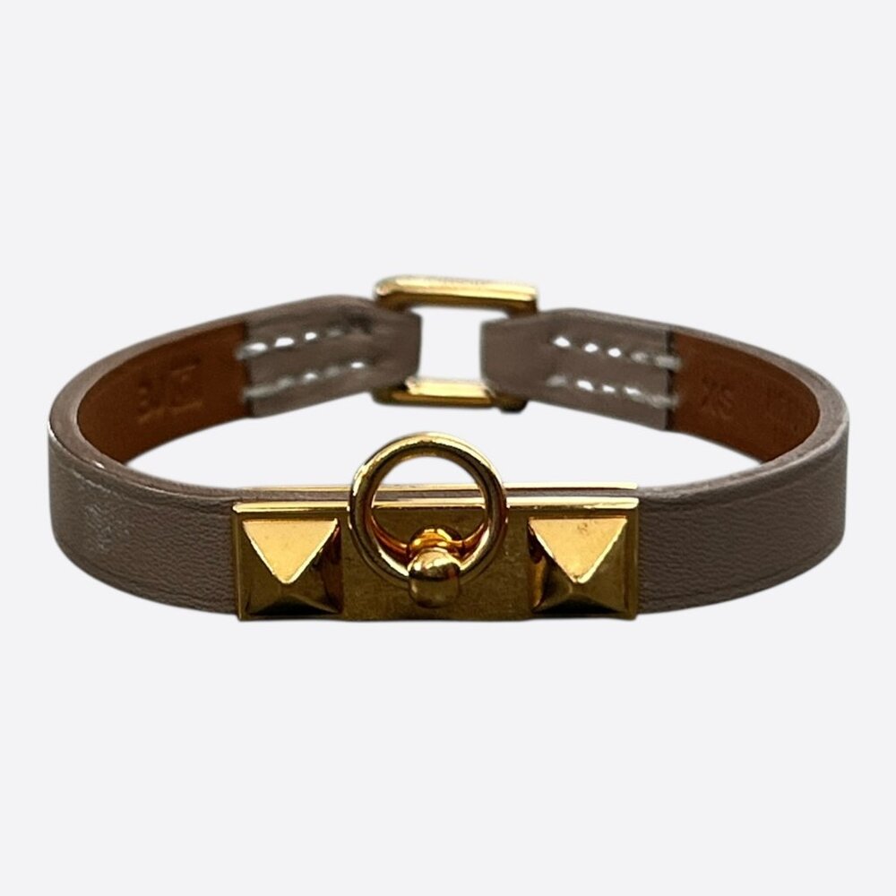 Hermes Etoupe Swift & Gold Hardware Mini Rivale Bracelet